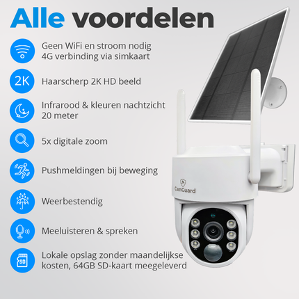Camguard 4G beveiligingscamera met zonnepaneel